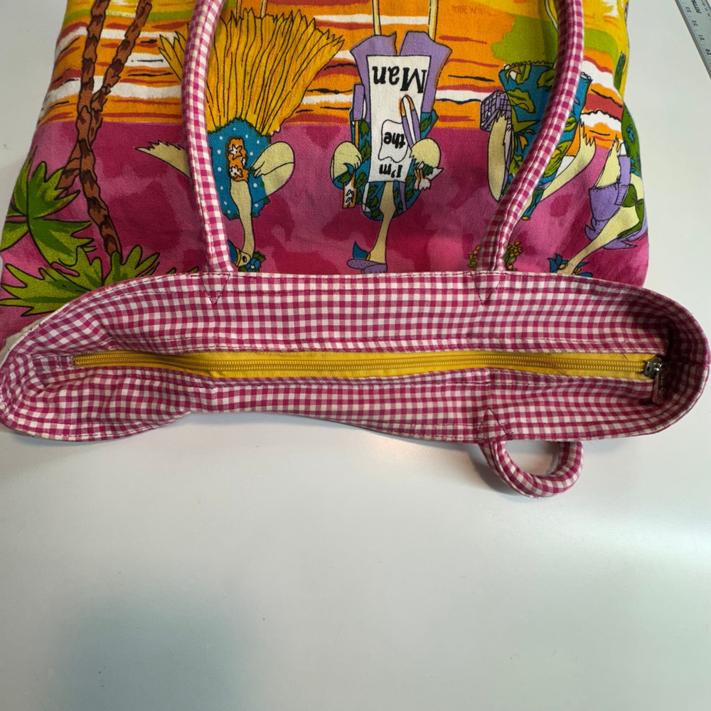 Anne Ormsby Vintage Tote Bag Colorful Flamingos Pink Yellow - Picture 8 of 12